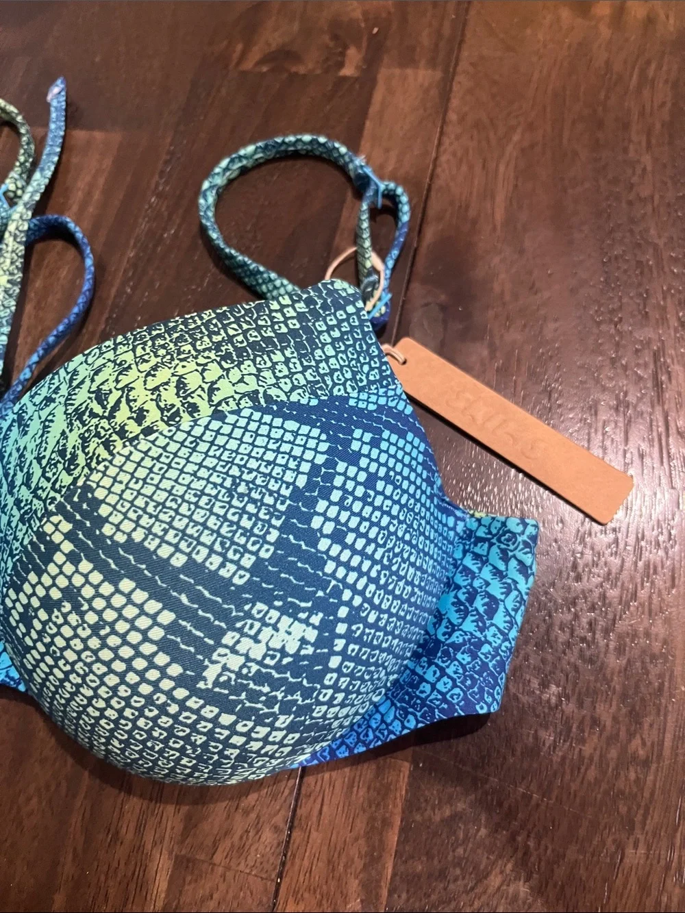 SKIMS Size 5 32D 34C Aqua Ombre Snake Ultimate Push-Up Tie Back Bikini Top NWT